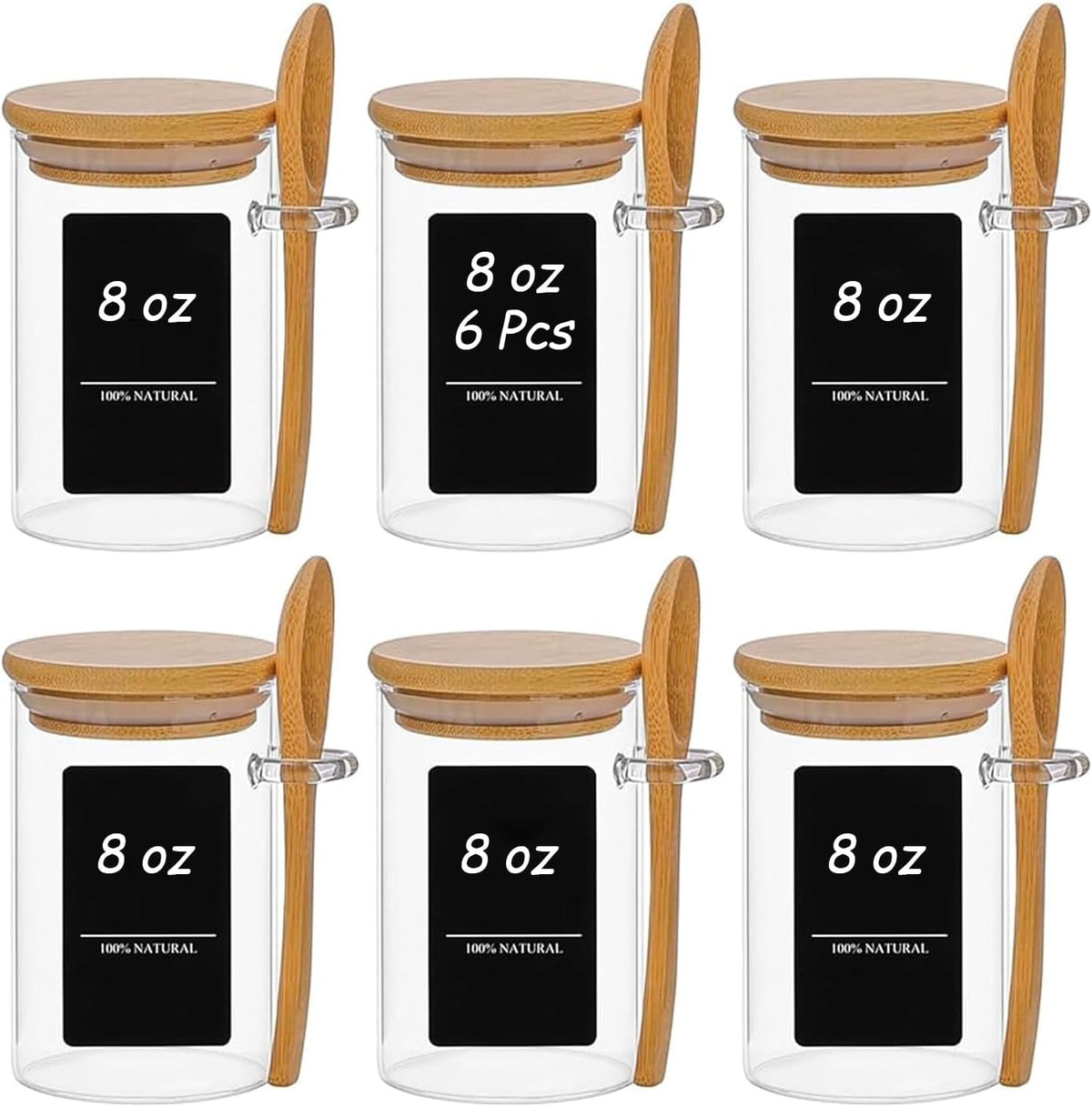 ComSaf Spice Jars with Spoons 8 oz 6 Pack, Seasoning Containers with Labels