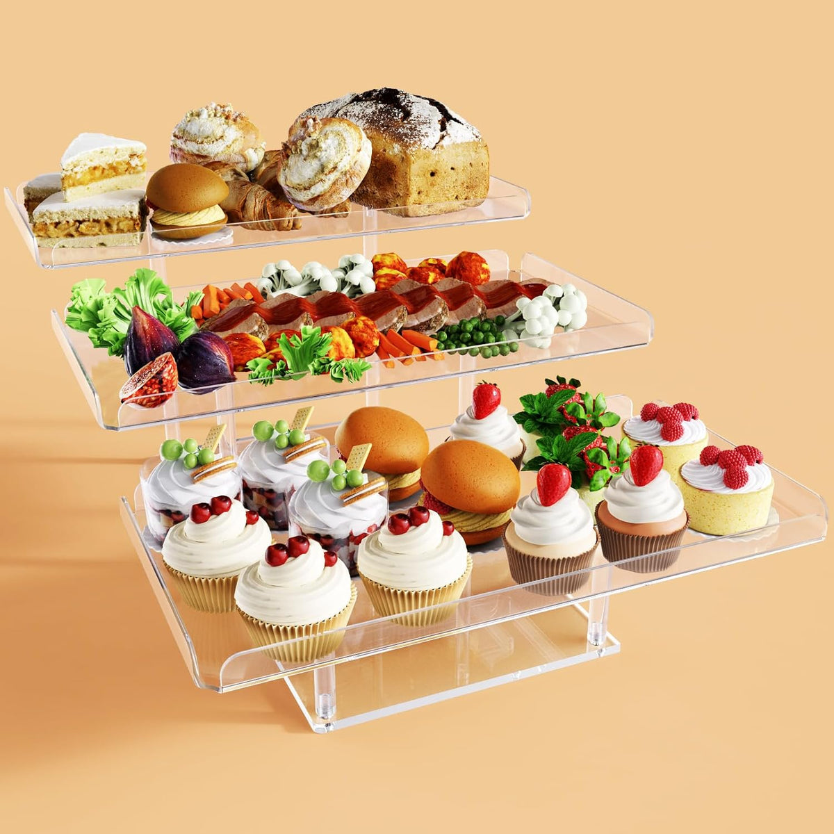 Bakzon 3 Pack Dessert Table Display Set, Acrylic Cupcake Buffet Dessert Risers Stands, Tier Serving Trays Holder for Weddings Baby Shower Tea Party