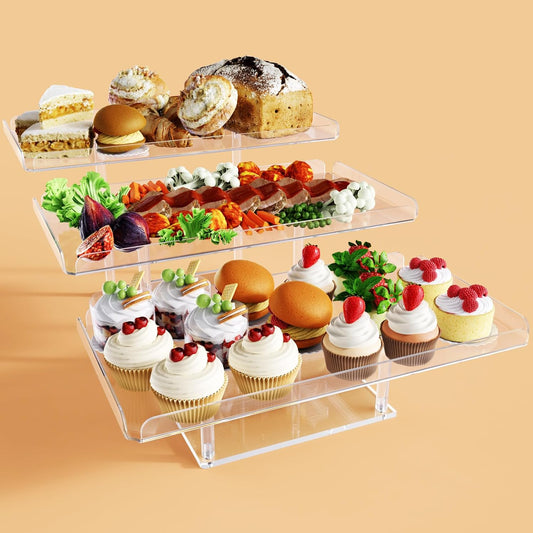 Bakzon 3 Pack Dessert Table Display Set, Acrylic Cupcake Buffet Dessert Risers Stands, Tier Serving Trays Holder for Weddings Baby Shower Tea Party