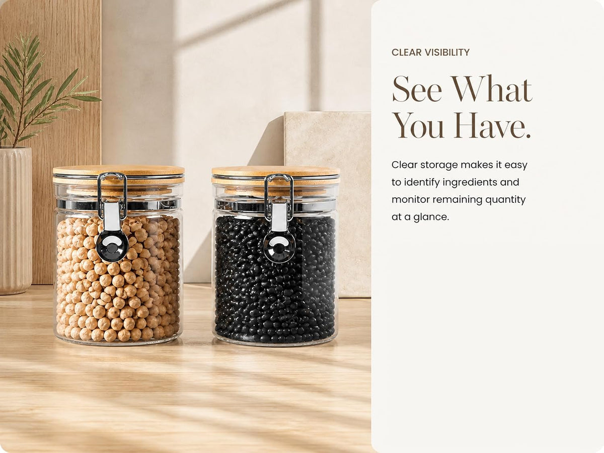 KKC HOME ACCENTS Glass Canisters with Airtight Lids 27oz, Jars Set of 2
