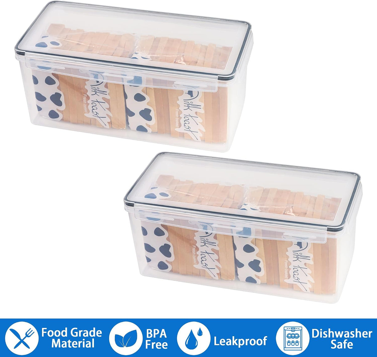 Tiawudi 2 Pack Bread Box, Plastic Bread Container, Large Sandwich Holder, Bread Storage Container for Kitchen Counter, Bread Keeper with Airtight Lid, Bread Saver, 9 Qt / 8.5L Each