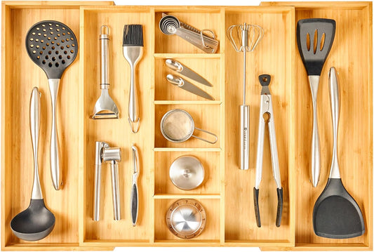Umilife Extra Large Expandable Kitchen Drawer Organizer for Utensil and Junk, 19" Deep for Big Drawer, 17" to 28" Adjustable