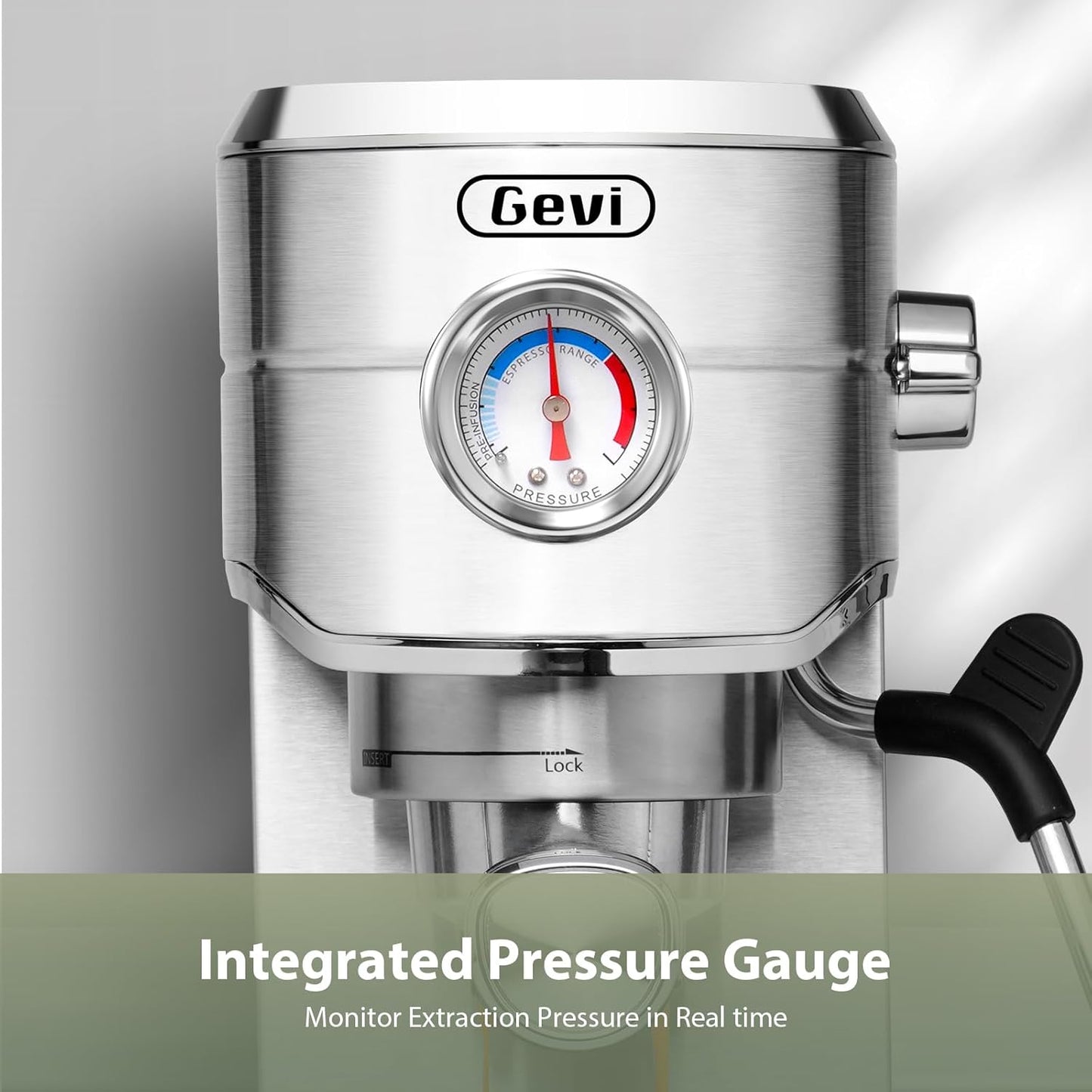 Gevi 20 Bar Compact Espresso Machine for Home,Latte、Cappuccino Coffee Maker | BPA-free;34oz Water Tank;Built-in Pressure Gauge;with Compatible Accessories;Can Make Americano;Easy to Clean;with Steam Wand
