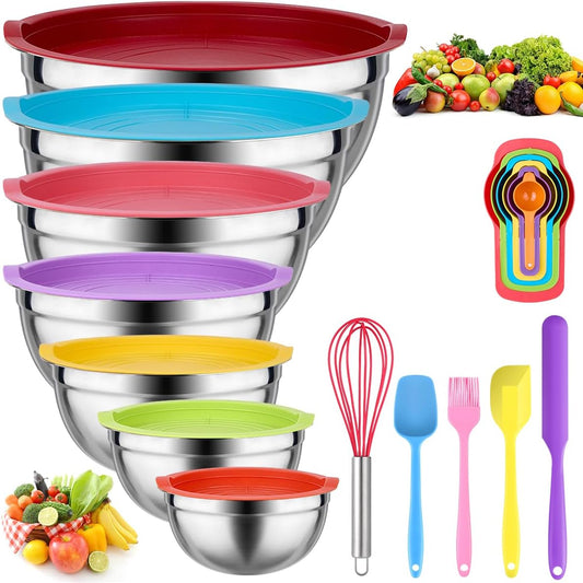 Mixing Bowls with Lids for Kitchen - 26 PCS Stainless Steel Nesting Colorful Mixing Bowls Set for Baking,Mixing,Serving &