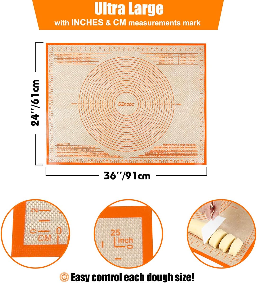 Silicone Pastry Mat 34X26 inch Baking mat Perfect for Dough, Pastry, Pie Crust, Fondant, Cookies, Bread, Pasta/Pizza,Pastry Board, Kitchen Counter Mat