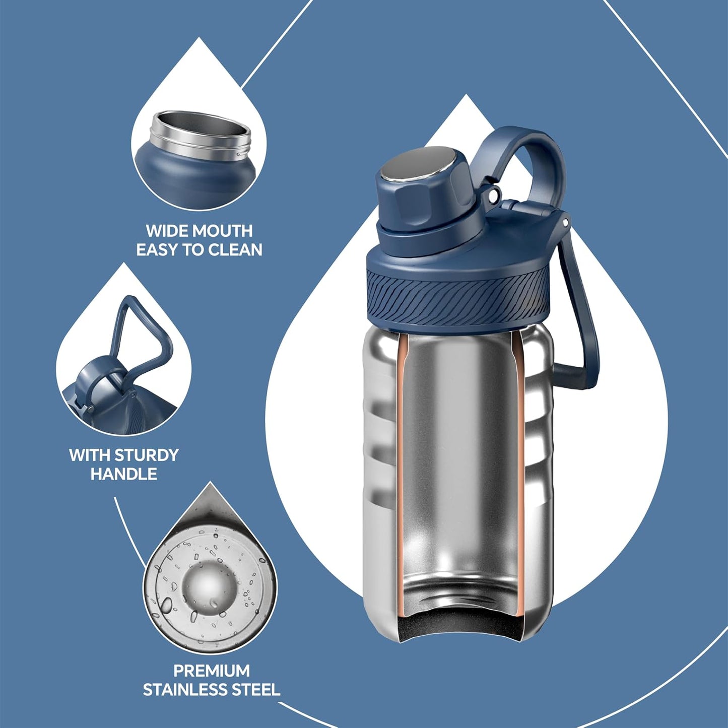 IDEUS Insulated Water Bottle 12oz, Stainless Steel | Vacuum Double Wall, With Straws Leakproof, For Boys And Girls, With 2 Lids, BPA Free