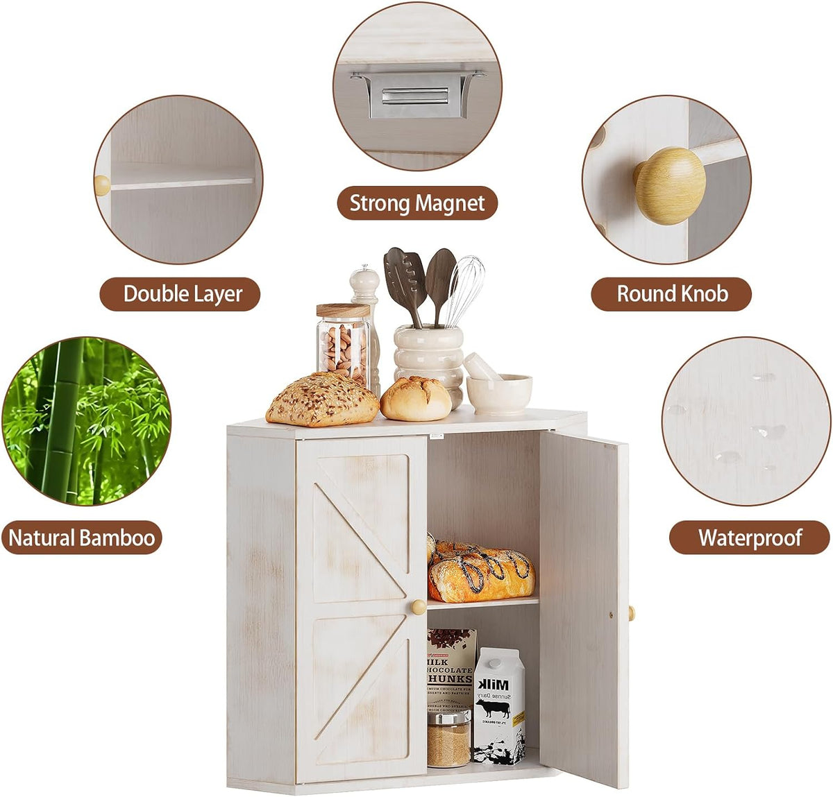 Corner Bread Box for Kitchen Counter Double Layer Bamboo Bread Storage Container Large Capacity Bread Storage Bin Farmhouse Breadbox Organizer