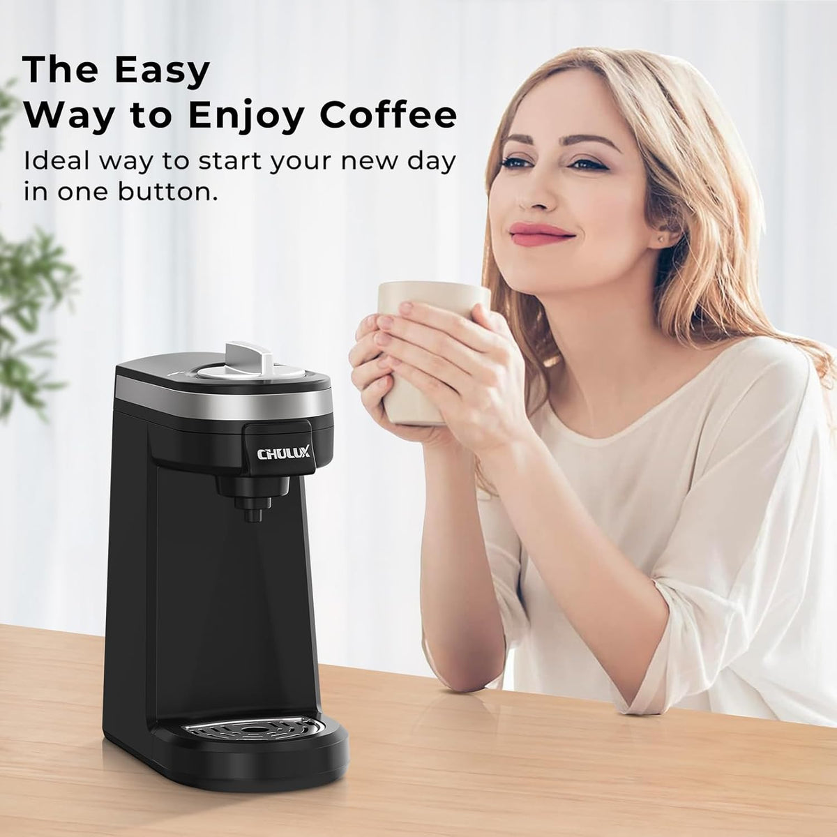 CHULUX Mini Single Serve Coffee Maker for K Pod, Brew Up to 12oz Cup, Black | Fast-Heating Boiler System, Single Cup Brewing, Portable Compact Design, Four-Hole Multi-Stream Needle, Adjustable Drip Tray