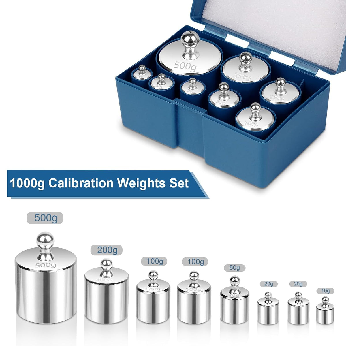QP Calibration Weights 1000g, 8PCS OIML Class M1 High Precision Scale Calibration Weight Set, 10g 20g 50g 100g 200g 500g Calibration Weight with Tweezers for Digital Scale, Gram Scale, Lab Scale | 10g 20g 50g 100g 200g 500g Calibration Weight with Tweezer
