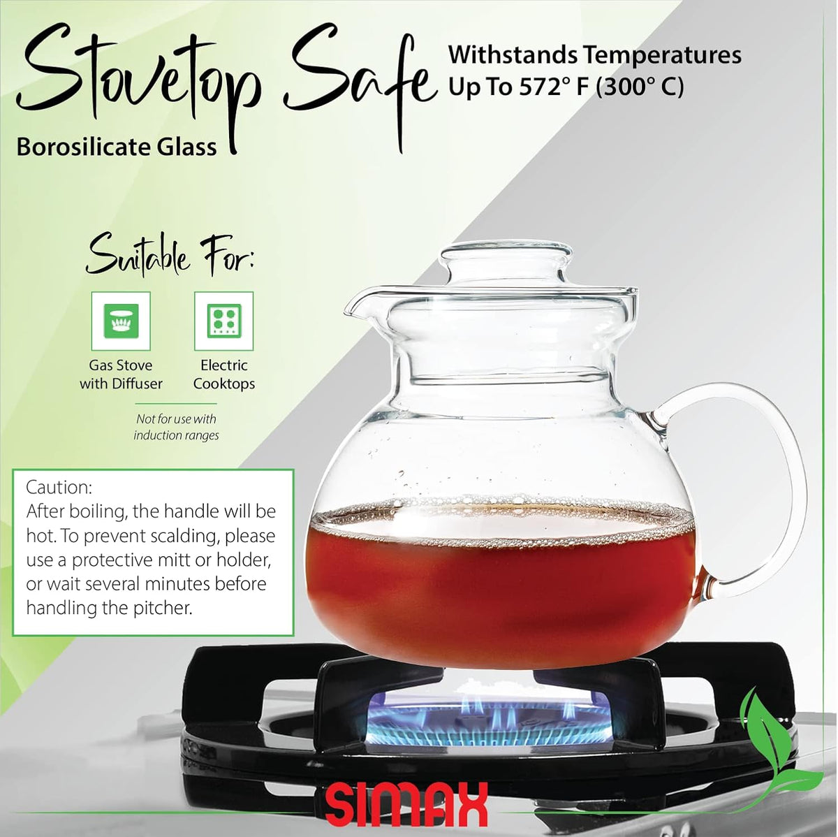 Simax Glass Teapot for Stovetop: Clear Glass Tea Kettle with Spout - 1 Quart/4 Cup Teapot - Microwave Safe
