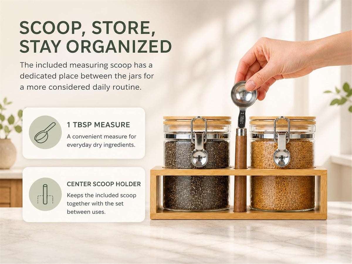 KKC HOME ACCENTS Glass Canisters Set with Bamboo Rack &amp; Spoon, 27oz 2 Pack