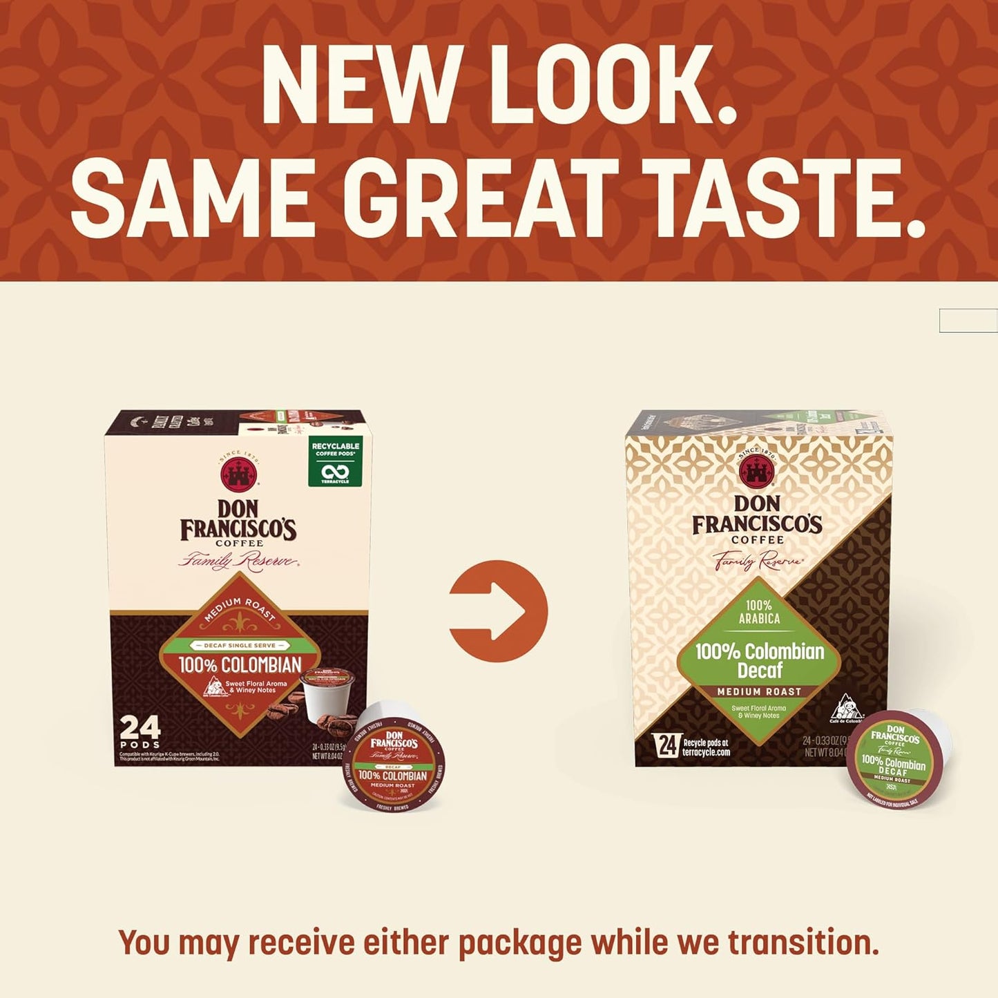Don Francisco's 100% Colombian Decaf Coffee Pods, Medium Roast, 24ct | Compatible with Keurig Coffee Pod Brewers, 100% Arabica Coffee, Convenient Single Serve Brewing, Fresh Brew in Every Cup