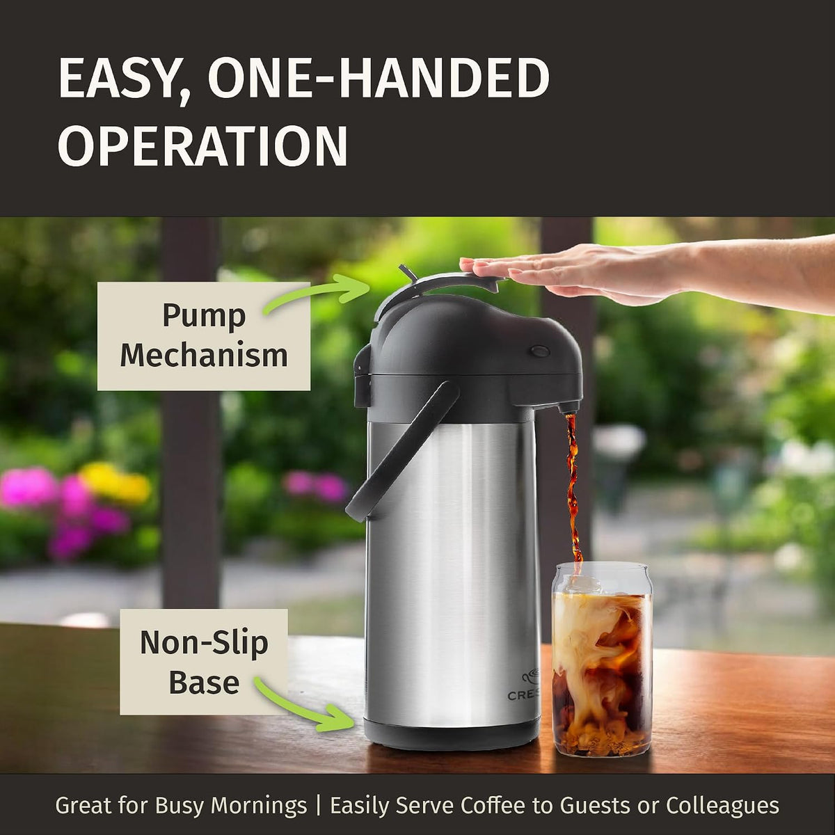 Coffee Carafe Airpot &amp; Cleaning Brush 102oz/3L Airpot 12 Hours Hot | Water Dispenser 36 Hours Cold Drink Dispenser with Pump - Easy Dispensing Coffee Carafes for Keeping Hot Extra Large -Cresimo