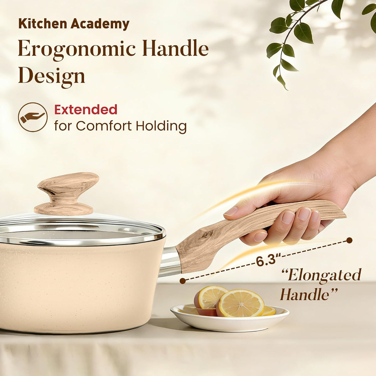 Kitchen Academy Induction Pots and Pans Set Non Stick - 12Pcs Beige Nonstick Kitchen Cookware Set, Granite Cooking Pans Set