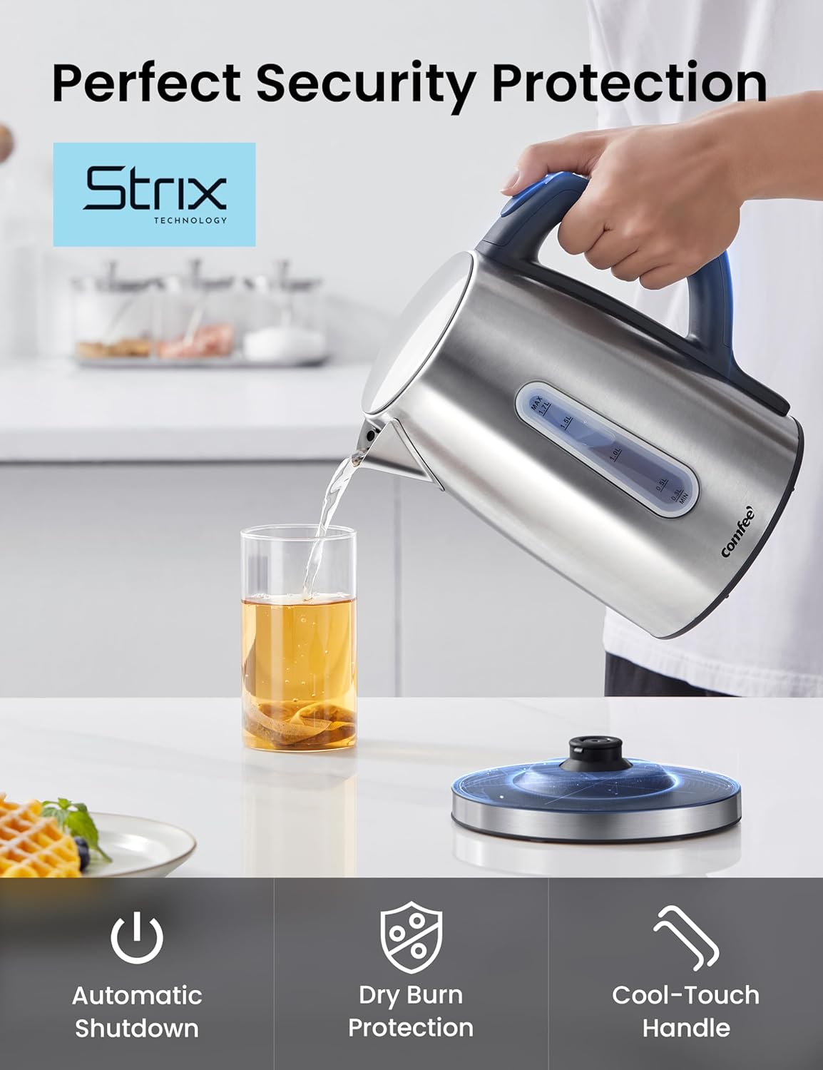 COMFEE' Stainless Steel Temperature-Control Kettle, 1.7L with 6 Preset Mode