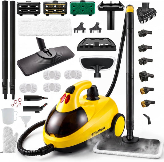 STEAMBOT 34-in-1 Steam Cleaner mop for Home &amp; Car, 2L Water Tank, 4.3ft Hose, Deep Steam Cleaning for Floors, Tiles, Grout, Windows, Kitchen, Living Room – Multi-Surface Steamer