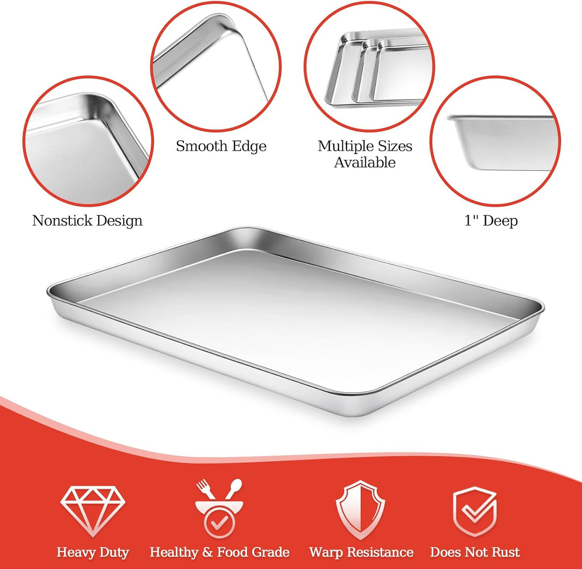Baking Sheet with Silicone Baking Mat Set, Stainless Steel 3 Pans + 3 Mats | 9/10/12 Inches Cookie Sheets for Baking, CEKEE Baking Sheet Pan Set, Heavy Duty Design for Baking, Roasting and Cooking