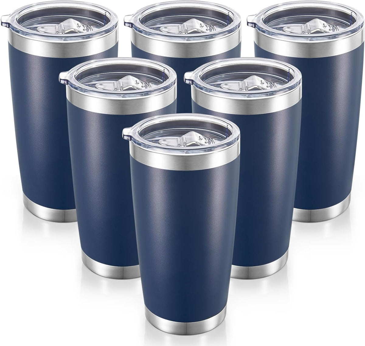 20 oz Tumblers Bulk Stainless Steel Tumbler with Lid Double Wall Vacuum Insulated Coffee Mug 20oz Powder Coated Cup for Hot and Cold Drinks, Navy, 6 pack
