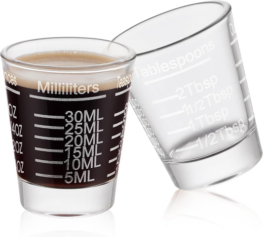 Ackers Shot Glasses Etching Scale Measuring Cup 2PACK Espresso Shot Glasses Liquid Heavy Glass 26-Incremental Measurement 1