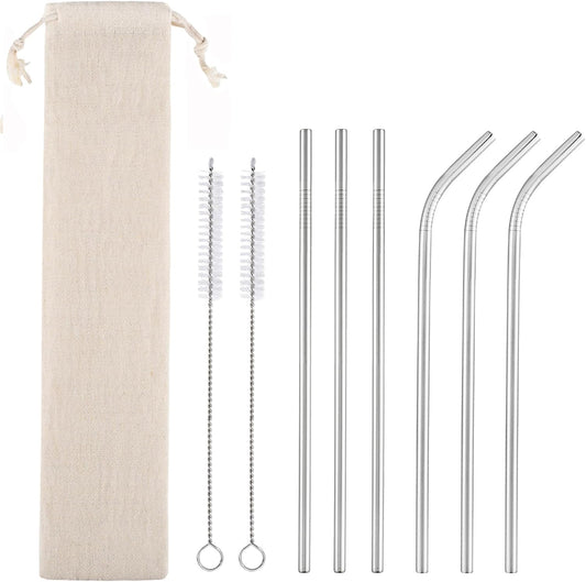 dcieiosul Set of 6 Reusable Metal Straws, 8.5'' Long Stainless Steel Straw with Cleaning Brushes and Case, Drinking for 20