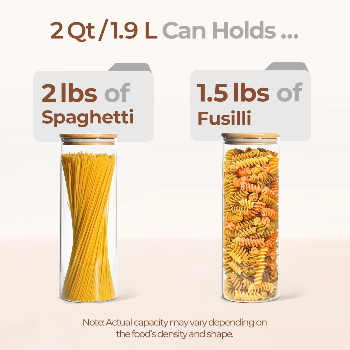 ComSaf Pasta Containers Storage 2 Qt, Spaghetti Container, 3 Pack Glass Jar