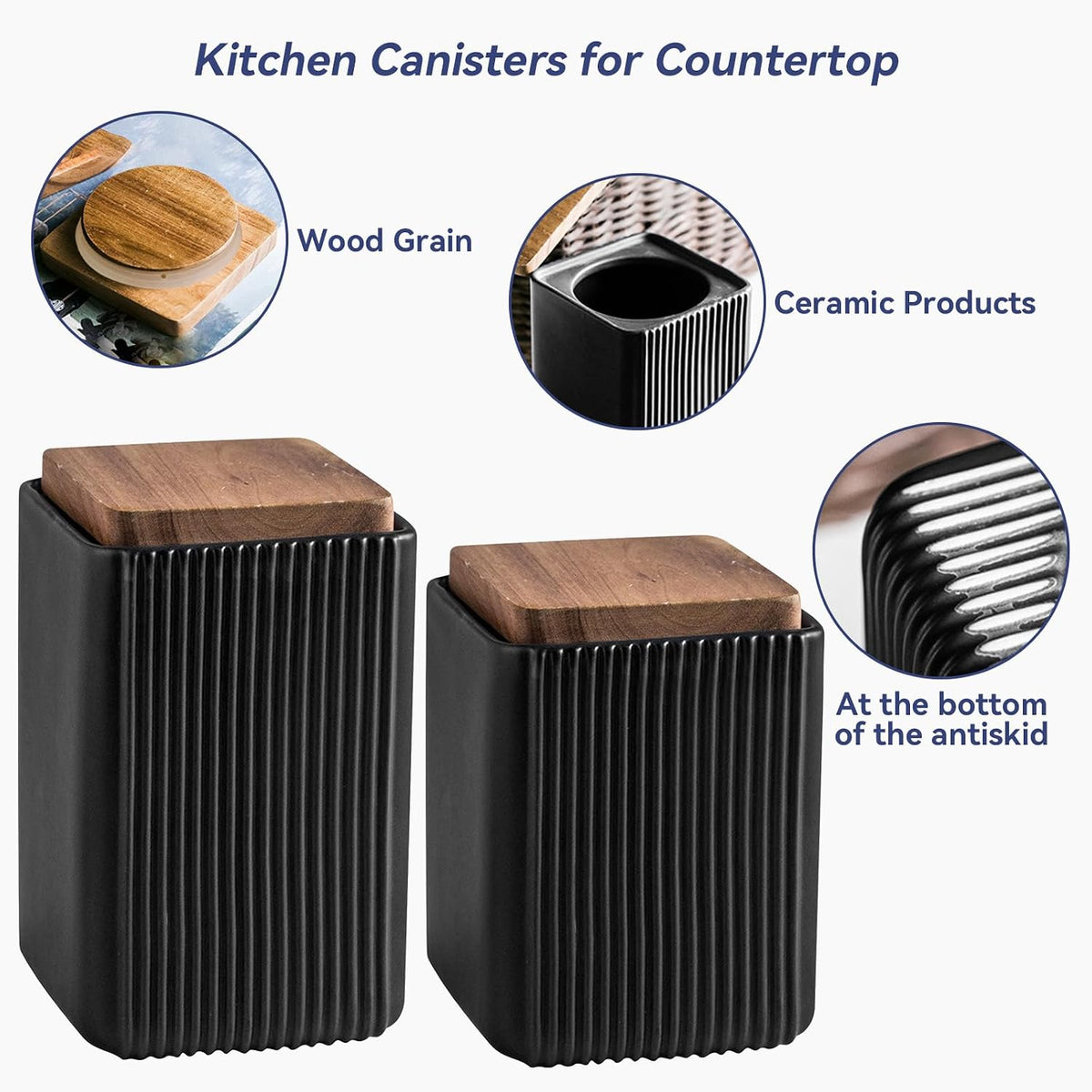 Ceramic Storage Jars Modern Airtight Coffee Canisters With Lid (Black,Large size,17cm*10cm)