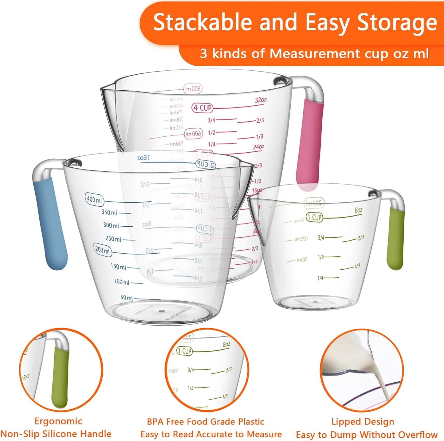 AIKEXIN 20 PCS Measuring Cups &amp; Spoons Set, for Cooking &amp; Baking Gadgets | 18/10 Stainless Steel, Metal Material | Nesting, Stackable Design | Dry &amp; Liquid | Plastic | Leveler, Conversion Chart
