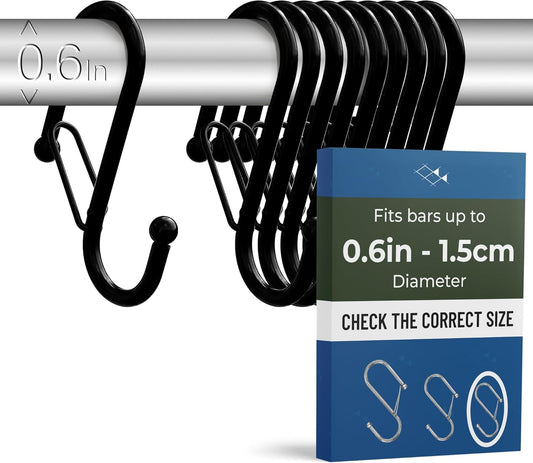 10-Pack Metal S Hooks for Hanging – Heavy-Duty S-Shaped Hook with Safety Buckle – Fits Bars up to 0.6 in – Anti-Drop Hooks