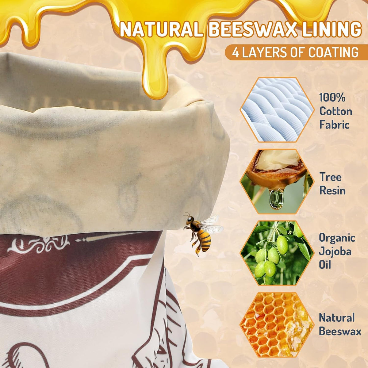 2-Pack Beeswax Bread Bags for Homemade Bread, Orange Reusable Sourdough Storage Bags with Premium Beeswax Coating for Loafs Baguette Fresh Keeping,Great Homesteading Essentials and Baking Gifts.