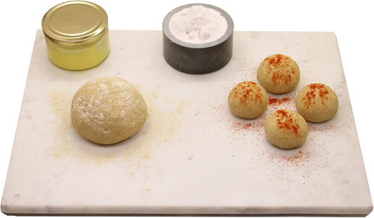 Marble Cheese and Pastry Board 16 x 12 Inch – Natural Carrara White Marble Cutting Board and Serving Tray for Dough, Bread,