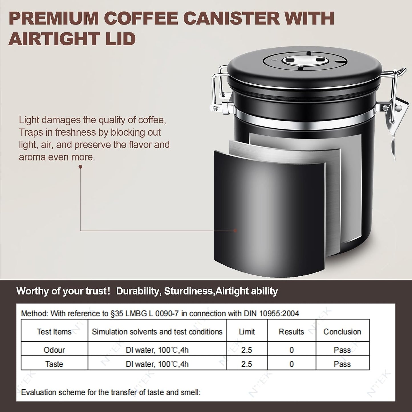 ShanSon Coffee Canister Airtight, Stainless Steel Bean Storage Container with Date Tracker &amp; Scoop, Grounds Sugar Flour Tea Cereal Fits Kitchen Pantry, Ideal Gift for Coffee Lovers,16oz, Black