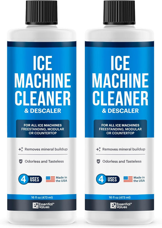 Essential Values 2-Pack Ice Machine Cleaner and Descaler 16 fl oz, Nickel Safe Descaler - Ice Maker Cleaner Compatible with