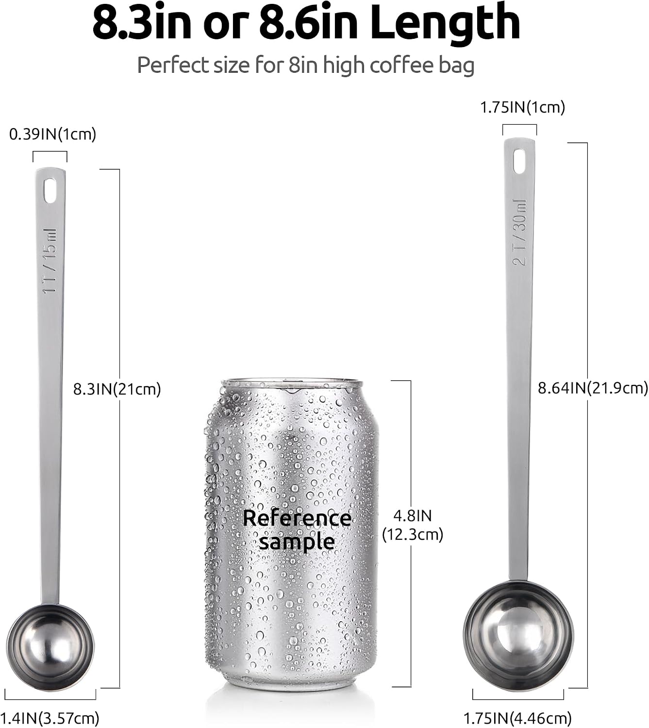 U-Taste Coffee Scoop 1&amp;2 Tablespoon: 18/8 Stainless Steel Measuring Scooper for Ground Coffee, Bean, Powder, Espresso, 6.9in Long Handle Metal Meaure Spoon for Canister, Jar(1&amp;2Tbsp/15&amp;30ml, Silver) | 18/8 Stainless Steel Tablespoon Scoop, Lon