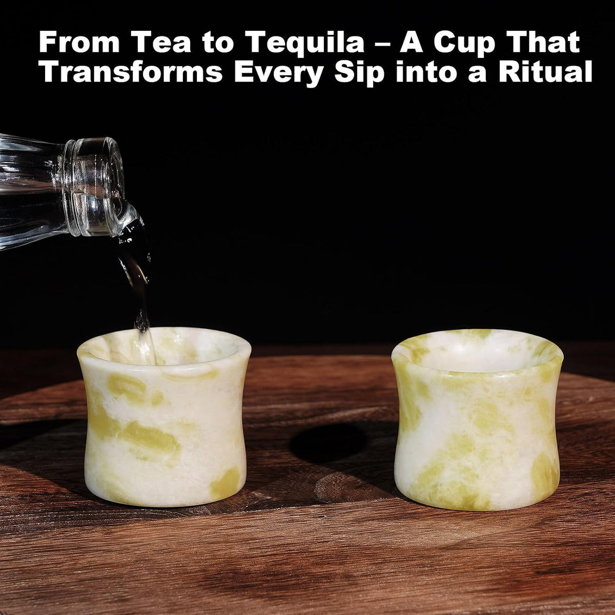 Natural Jade Shot Glasses Set of 2, Bamboo Joint Shape,1.3 oz Espresso Cups