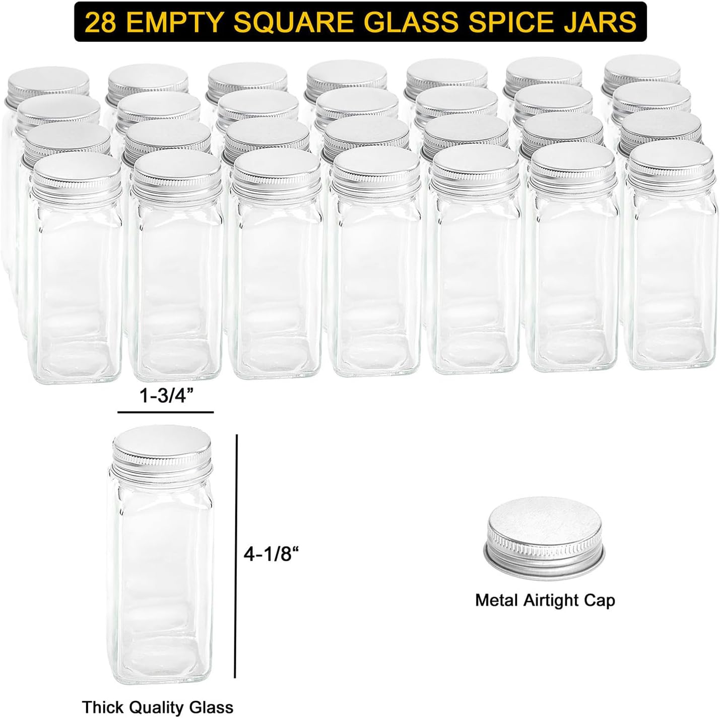 SpaceAid Spice Rack Organizer with 21 Spice Jars, 386 Spice Labels, Chalk Marker and Funnel Set for Cabinet, Countertop, Pantry, Cupboard or Door &amp; Wall Mount - 21 Jars, 13.4" W × 9" H, Black