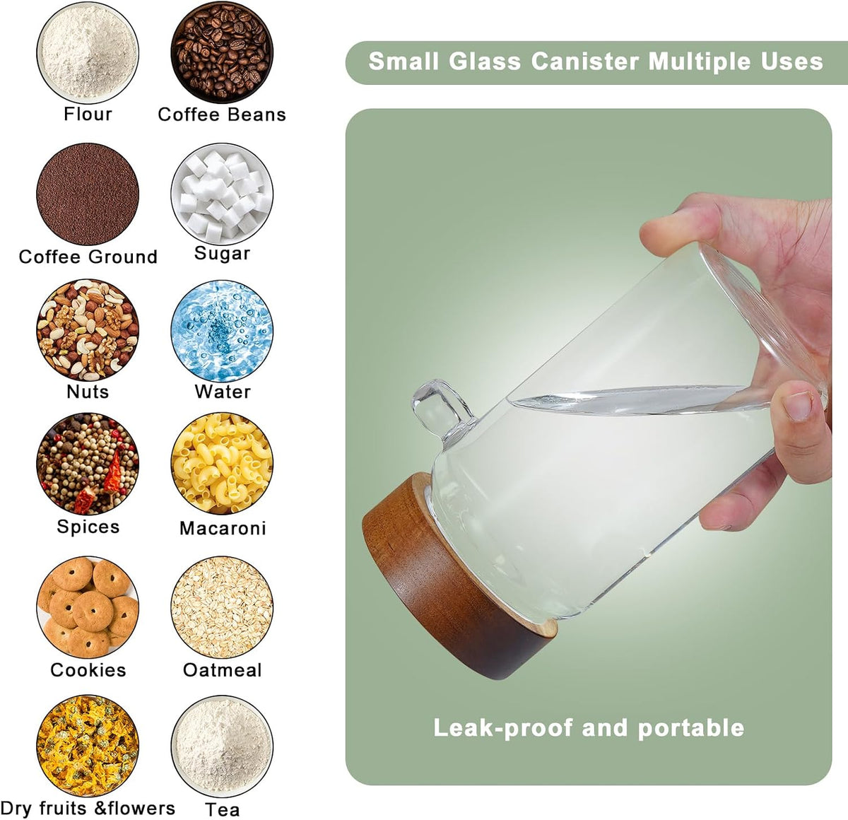 18oz Glass Coffee Jars with Scoop Wood Screw Lid Clear Round Spice Jar Herb Container Sugar Storage Bottle Canister for Seasoning Meal Prep Tea Coffee Ground Bean Salts (2×550ml(18oz)with spoon)