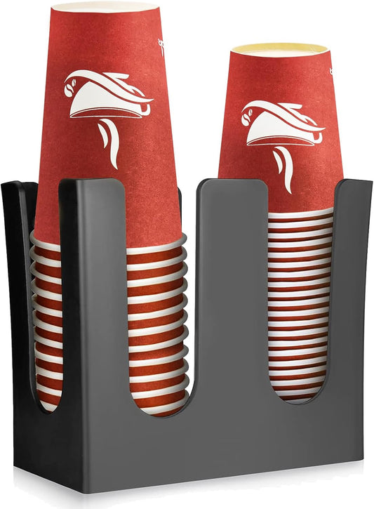 MYITYARD Coffee Cup Dispenser, 2 Compartment Cup and Lid Organizer fits 5 to 16 oz Disposable Paper & Plastic Cups, Acrylic