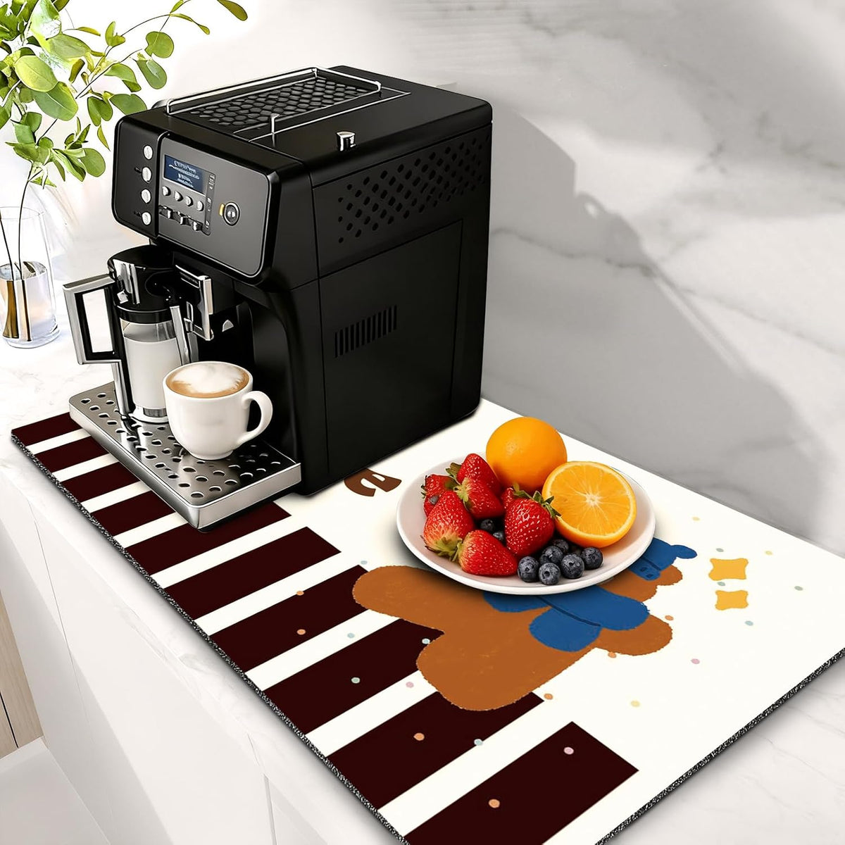 Coffee Bar Mat for Espresso Machine, 12" X 20" Dish Drying Mat for Kitchen Counter, Quick Dry Waterproof and Stain-Resistant Countertop Protector for Coffee Maker, Cups &amp; Dishes, Bear Coffee