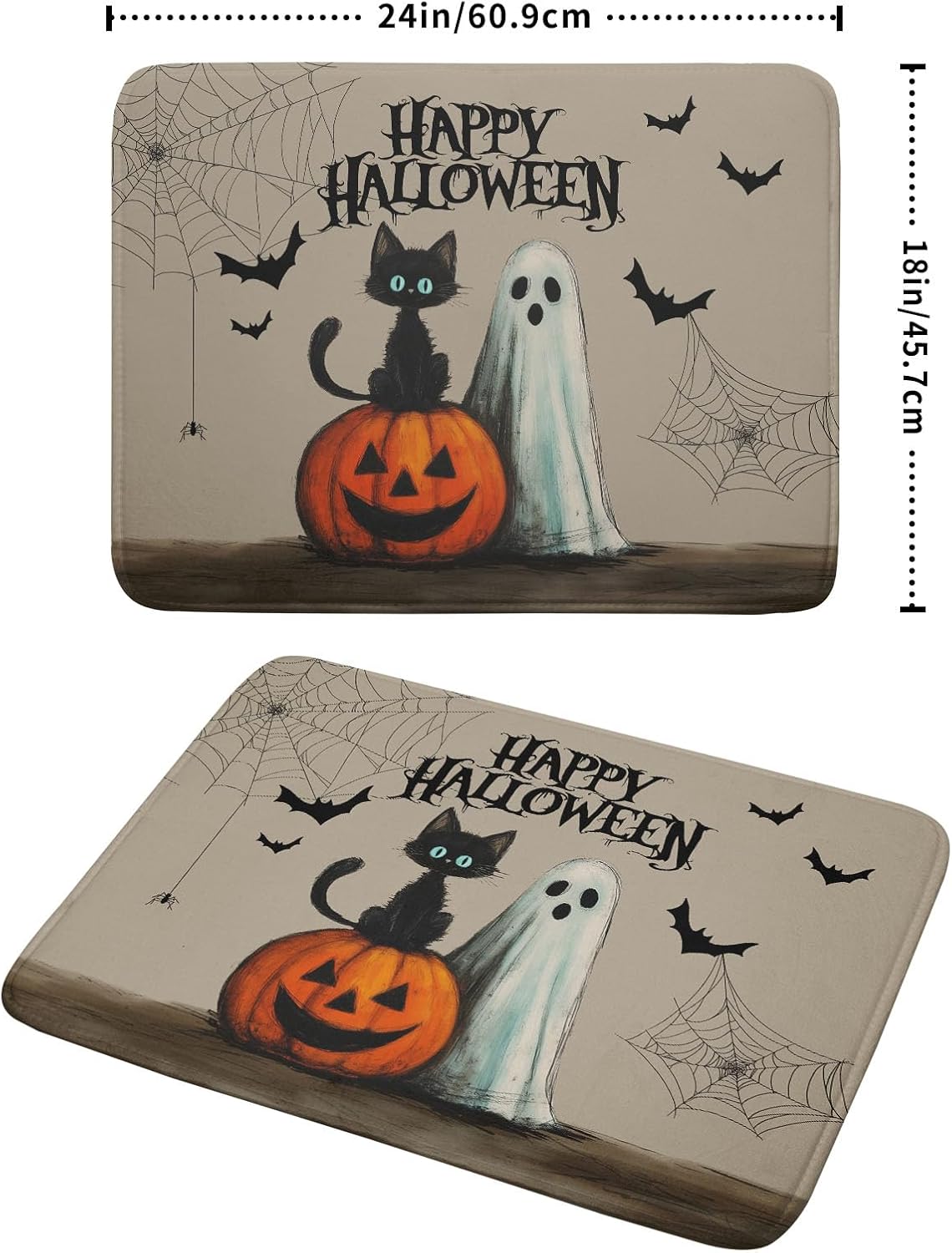 Happy Halloween Black Cat Ghost Dish Drying Mat for Kitchen Counter,Halloween Pumpkin Spiderweb Bat Drying Mat 18 x 24 Inch with High Absorbent Microfiber Drainer Mat for Coffee Bar