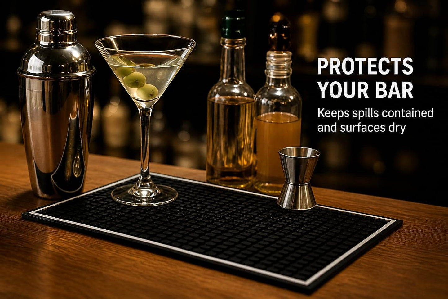 Highball &amp; Chaser Bar Mat 12in x 6in. 1cm Thick Durable and Stylish Bar Mat for Spills, Service Mat for Coffee, Bars, Restaurants CounterTop Dish Drying Mat, Glass Drying Mat (1 pack)