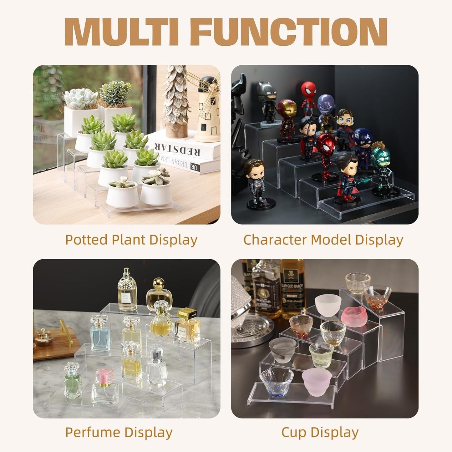 Goabroa Display Risers, Display Shelves, Riser for Decor, 10 Pcs(7~8 ~9" L)