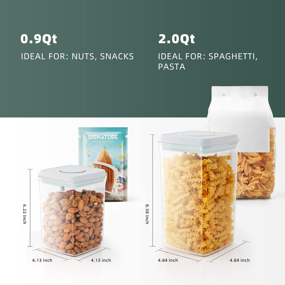 2 Pack Pop-Top Airtight Food Storage Containers, 2.0 Qt &amp; 0.9 Qt