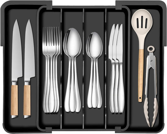 Kitchen Silverware Organizer for Drawer - Expandable Silverware Drawer Organizer Adjustable Utensil Drawer Holder, Flatware