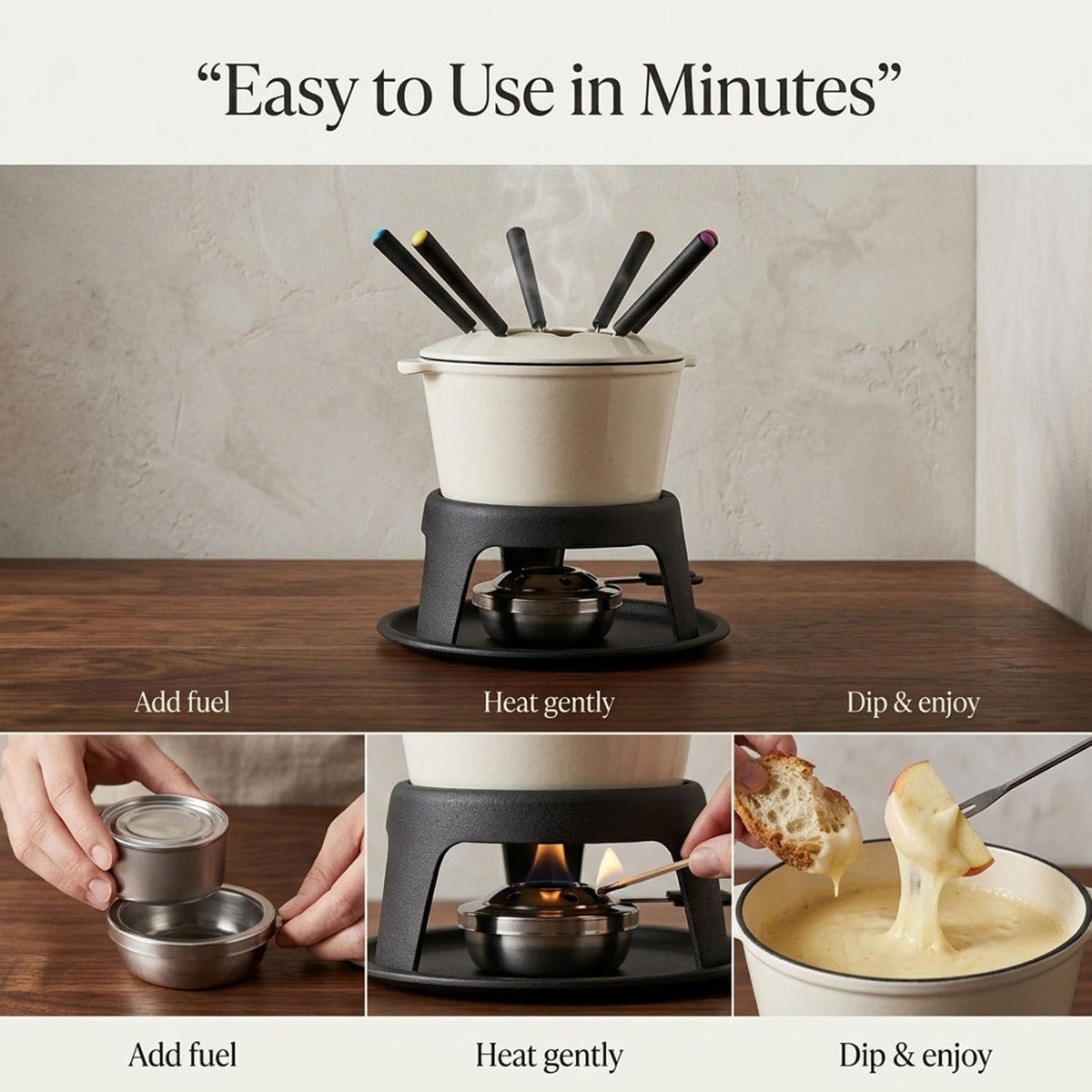 Artestia Cast Iron Cheese Fondue Pot Set for Chocolate Swiss Fondue Set Camping Fondue Set with 6 Fondue Forks, 11-Piece Cheese Fondue Set Serve 6 Persons (Pink)