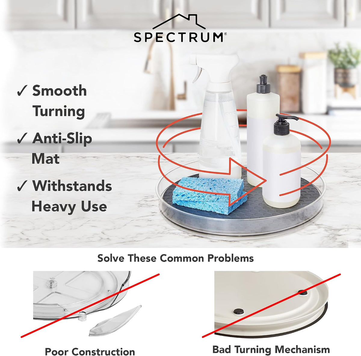 Spectrum Medium Lazy Susan Organizer 9.5 in for Cabinet Refrigerator Pantry Table Rotating Kitchen Storage Spice Rack Fridge