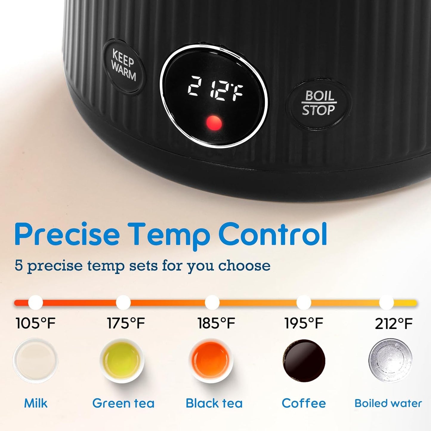 Arofeer® Electric Kettle Temperature Control, 1.7L Stainless Steel Electric Tea Kettle with LED Display, 5 Presets, 4-Hour Keep Warm, Fast Boil Hot Water Kettle for Tea, Coffee &amp; Oatmeal, Black