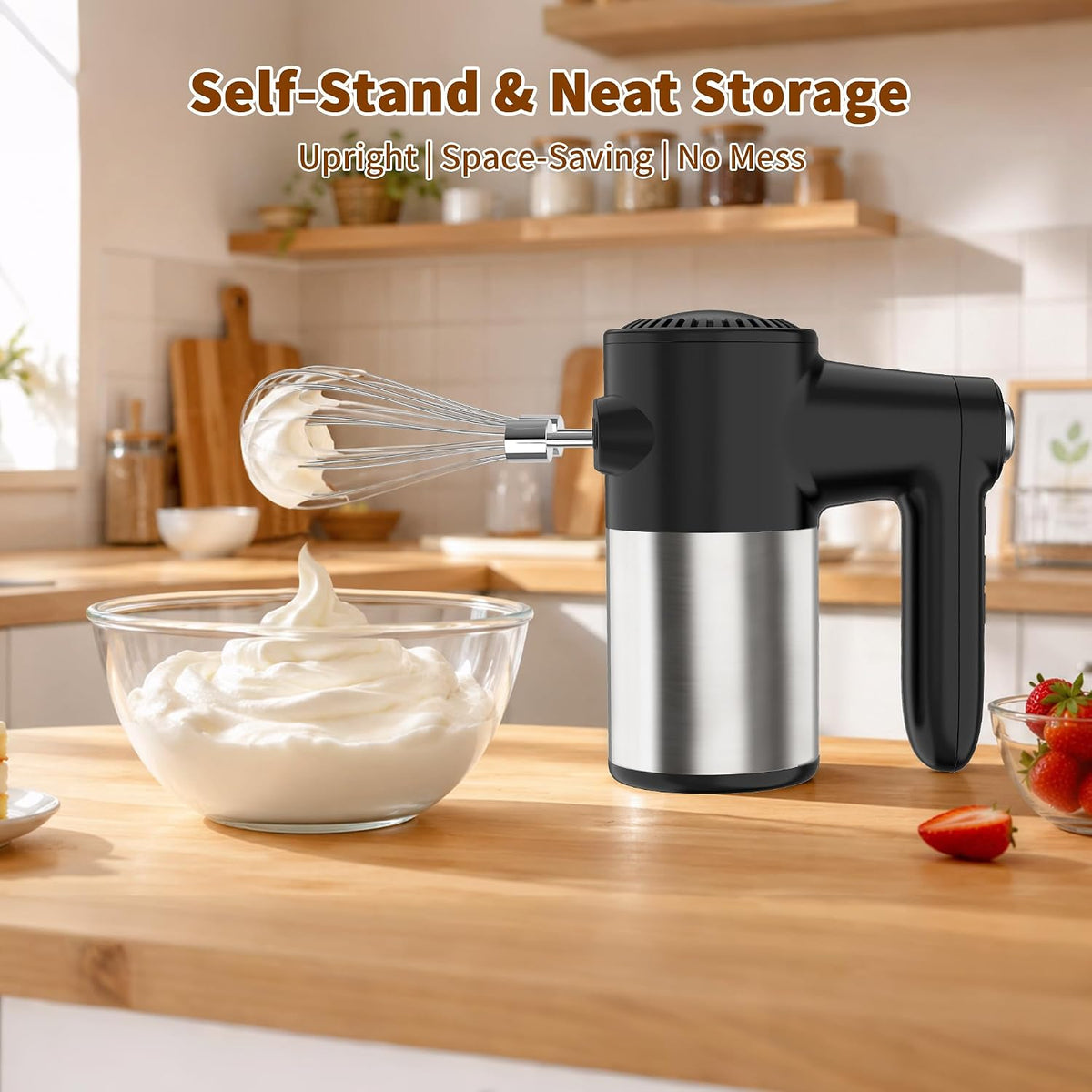 binROC Cordless Hand Mixer Electric, 7-Speed with Storage Base, Black
