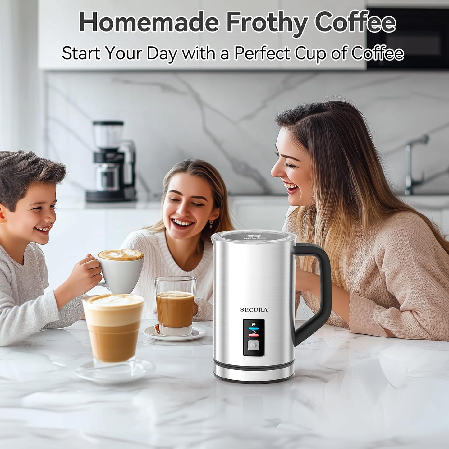 Secura Milk Frother, Automatic Hot &amp; Cold Foam Maker, 16.9oz Milk Warmer | Stainless Steel, Easy Cleaning, Strix Temperature Control, One-Touch Operation, Rich &amp; Creamy Milk Froth for Latte