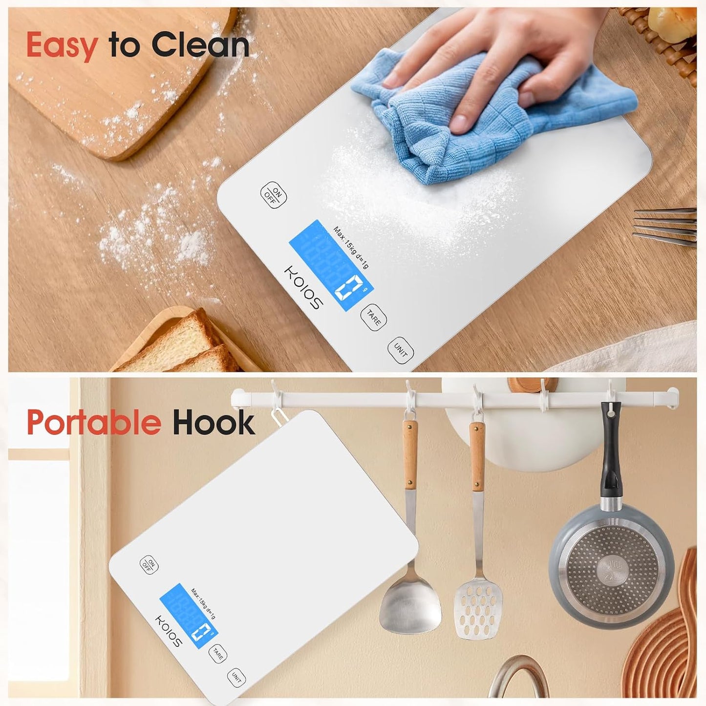 33lb Kitchen Scale 0.1oz Precision,Batteries &amp; Type-C Charging(White) | Compact Food Scale with 5 Units &amp; Tare Function, LCD Backlit Display, Easy to Clean, Ideal for Cooking Baking &amp; liquids