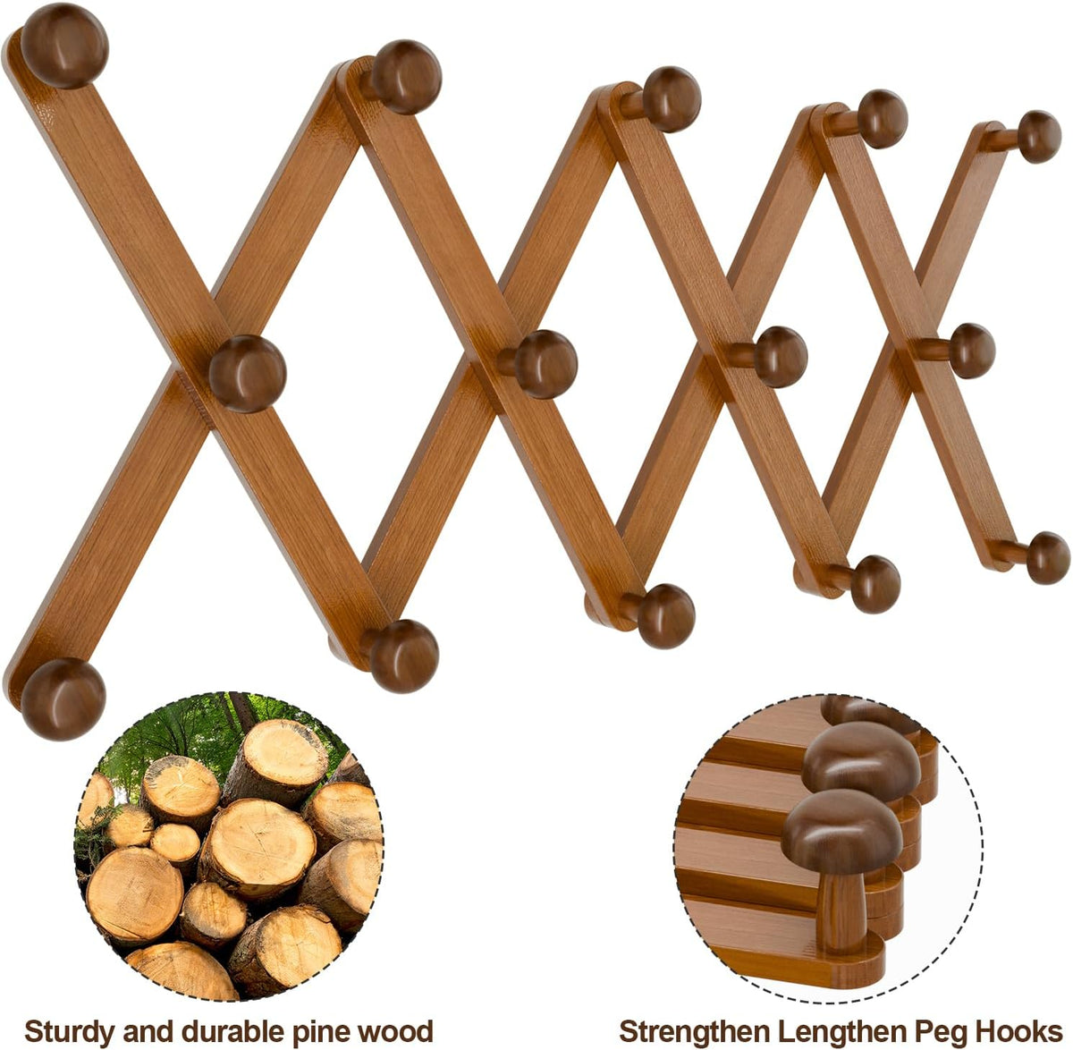 WGFKVAS Hat Rack for Wall with 14 Hooks, Solid Wooden